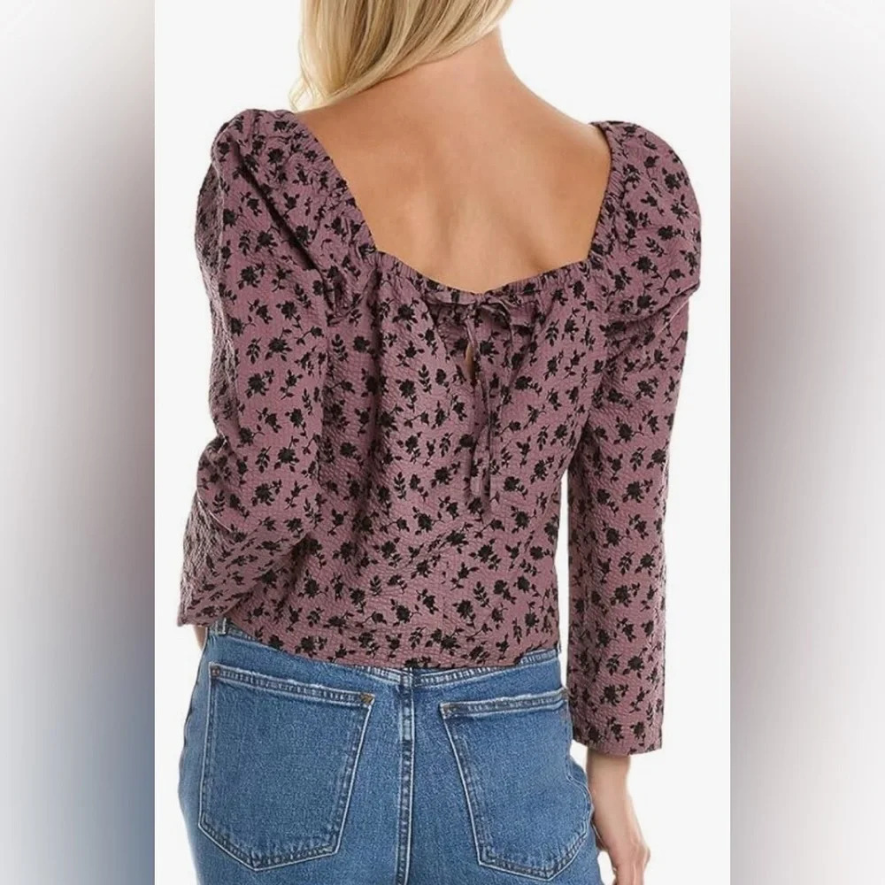 Madewell | Marilyn Seersucker Square-Neck Top in Fig (L) - Picture 2 of 7